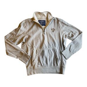 American Eagle Half Zip Cotton Sweater Mens Size M Gray Collared Pockets
